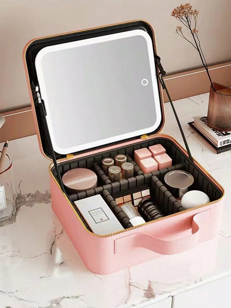 Organizador de Maquillaje Portátil con Espejo LED